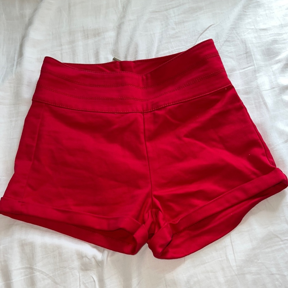 Bebe bright red shorts with zipper detail in bag soft and stretchy